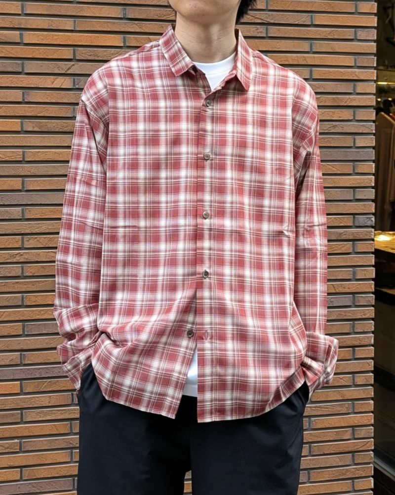 XS 絡み Gray 山と道 グレイチェック メリノシャツ