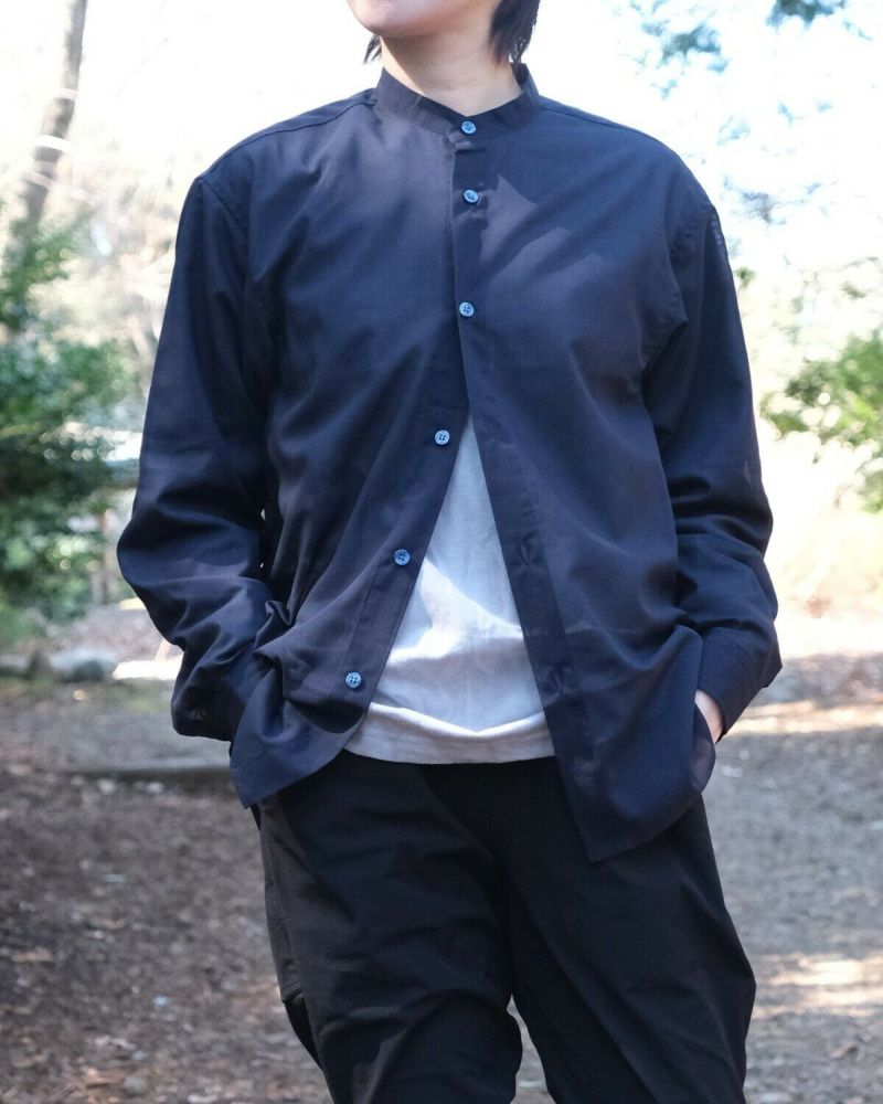 BLACK BRICK / Air Hybrid Merino Band Collar Shirt｜ブラック