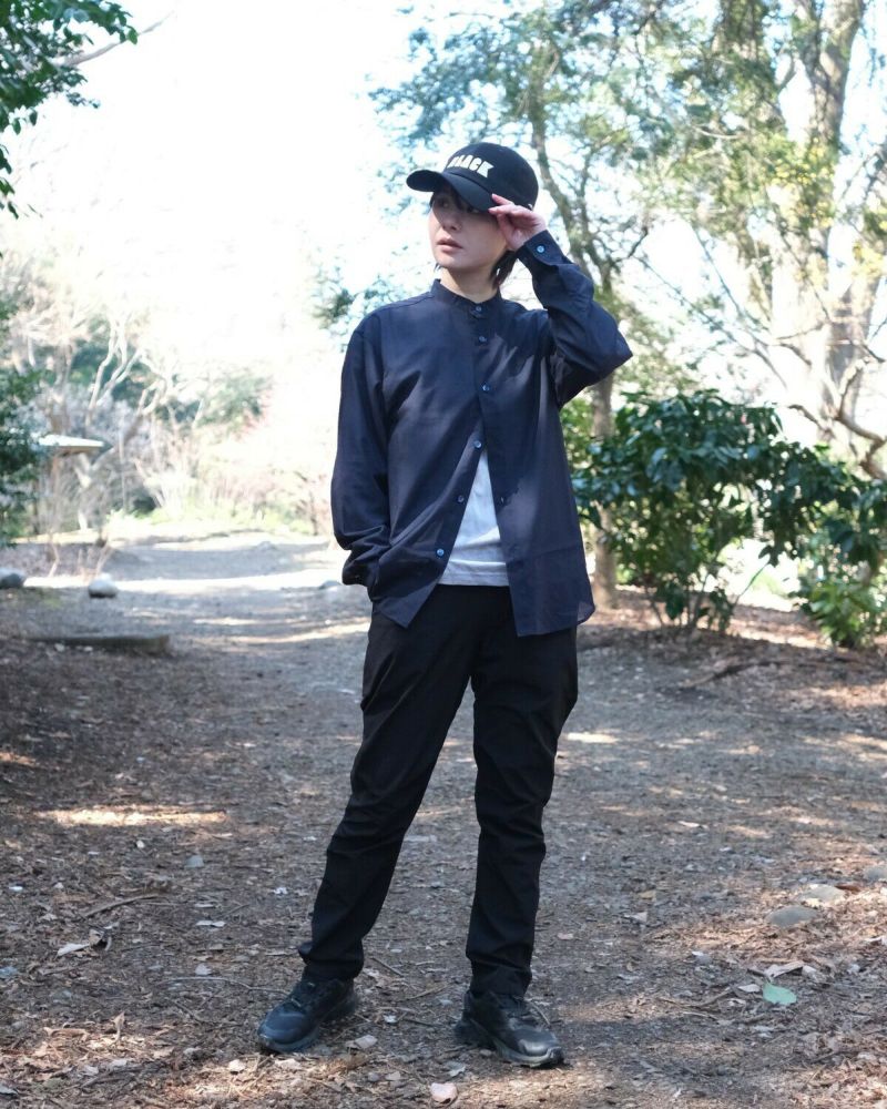 注目ブランドのギフト BLACK BRICK / Air Hybrid Merino Band Collar Shirt｜ブラック トップス