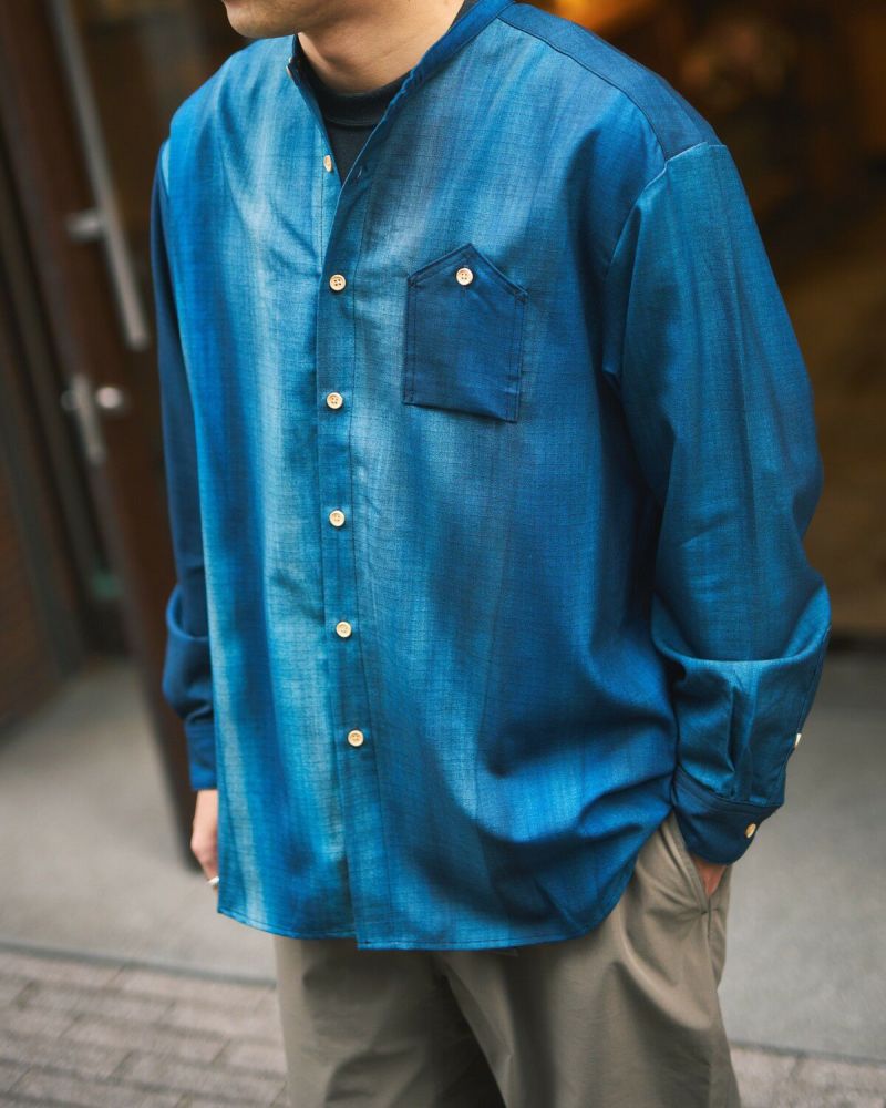 XXXXXSENSE / URBAN DYEING RIP MERINO WOOL BAND COLLAR SHIRT